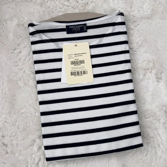 NWT - Saint James Minquiers Unisex Stripe T-shirts - Neige/Marine⚓ - Picture 2 of 4